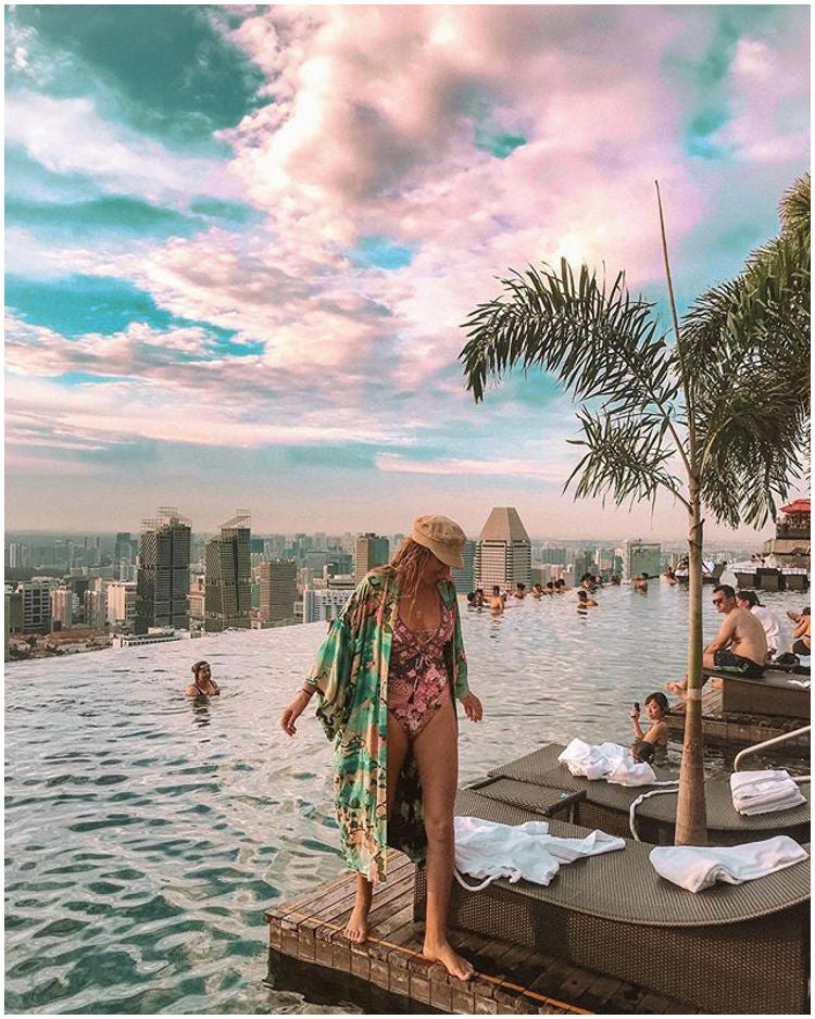 “Palm Breeze” Kimono Beach Cover Up (one size)