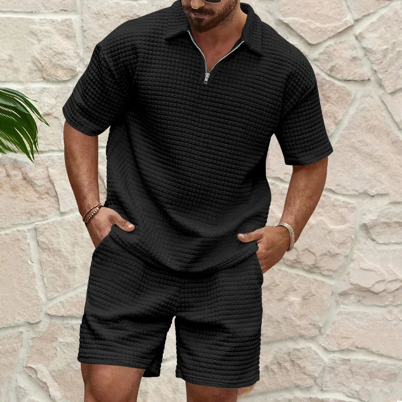 Summer Waffle Polo Set – 2-Piece Outfit