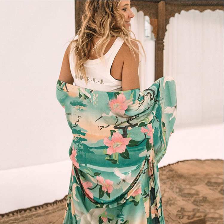 “Palm Breeze” Kimono Beach Cover Up (one size)