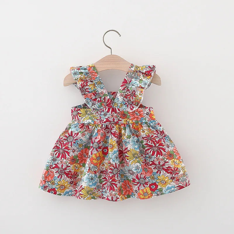 Kids Summer Dress with Floral Print & Matching Straw Bag – Red or Yellow (0–3 Years)