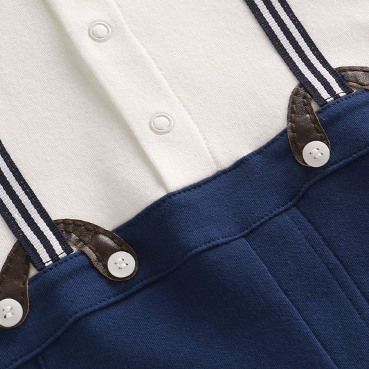 Baby Gentleman Romper – Navy Blue Bottom with Striped Suit Jacket Look (2 Variants)