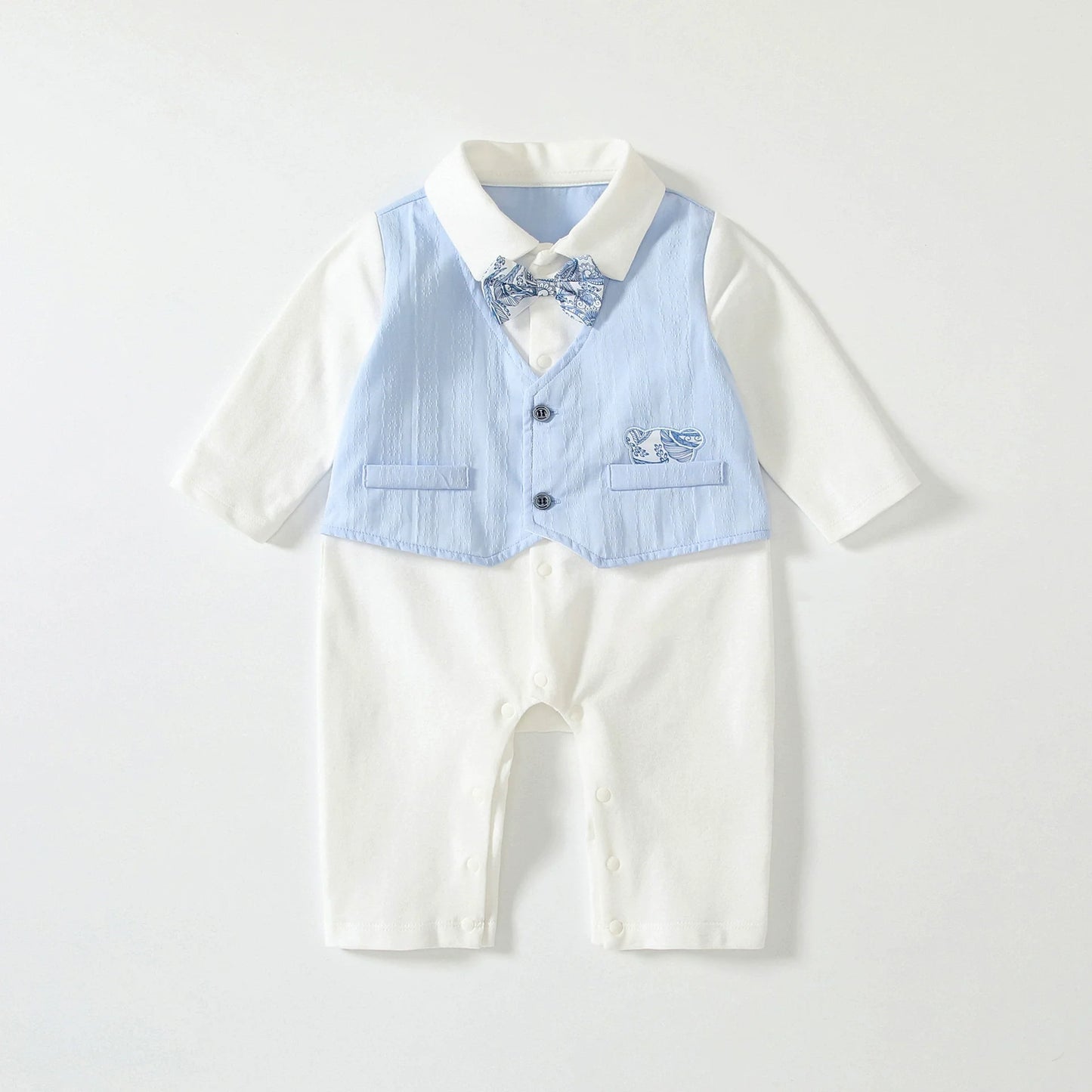 Autumn Hot Selling Baby Boys Color Patchwork Rompers Bodysuits with Turn-down Collar-0