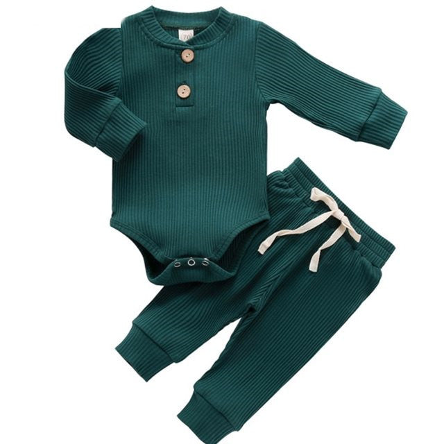 Baby Ribbed Long Sleeve Romper & Pants Set