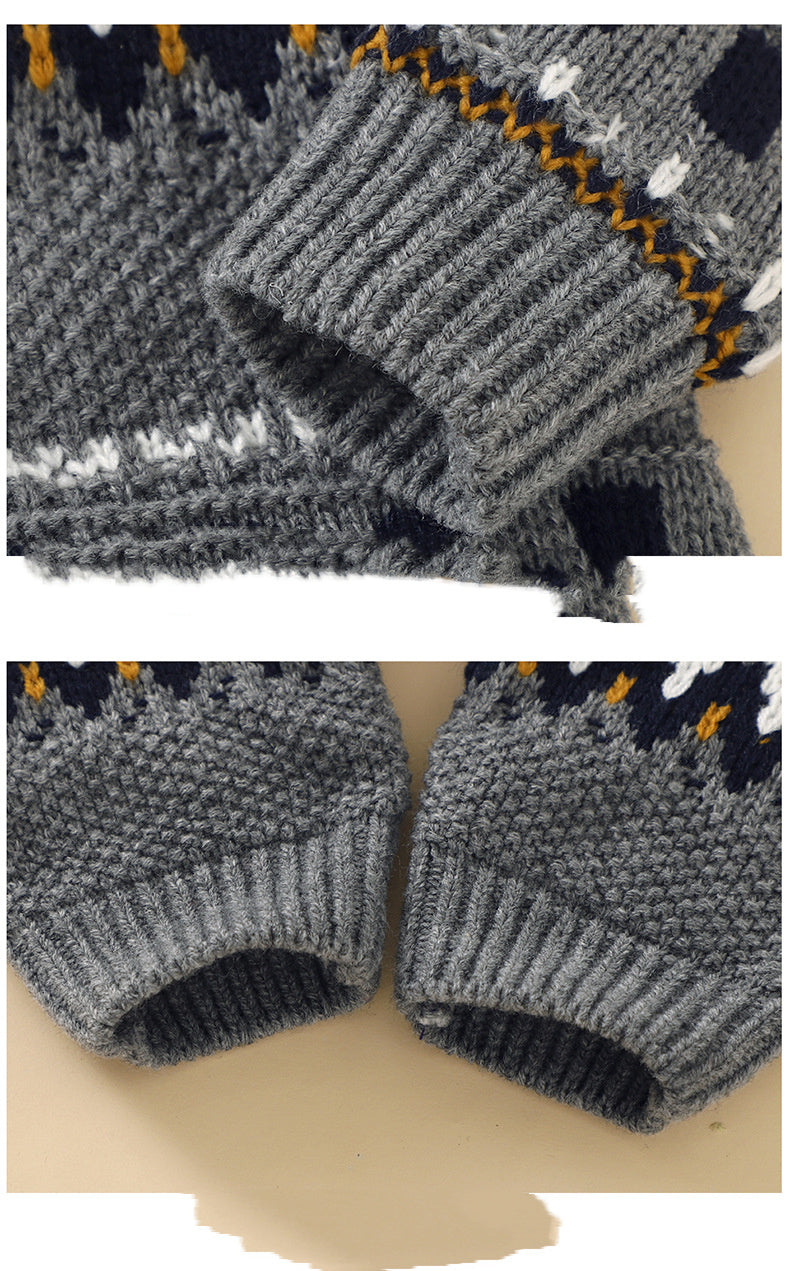 Winter Baby Boy Romper with Matching Hat – Available in White/Brown/Black or Grey/Black/White Patterns