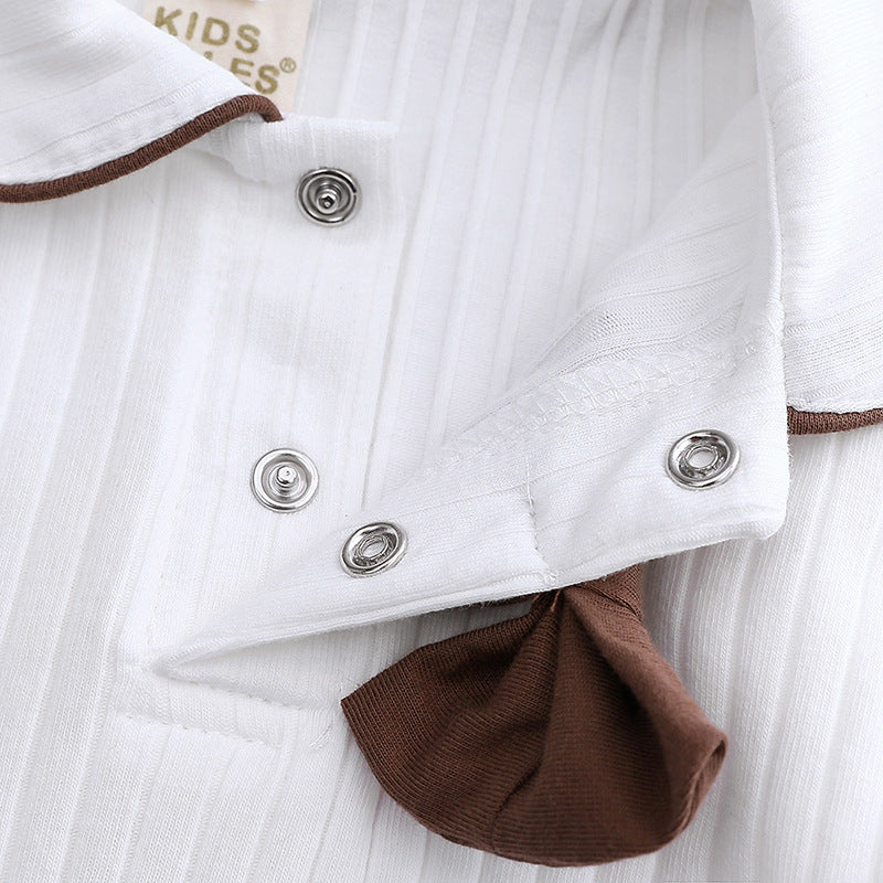 Baby Boy White Romper with Brown or Navy Bow Tie