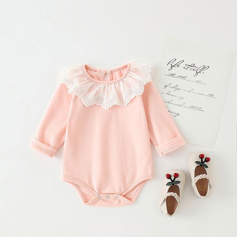 Baby Girl Romper with Lotus Collar – Available in Navy Blue, White, and Pink