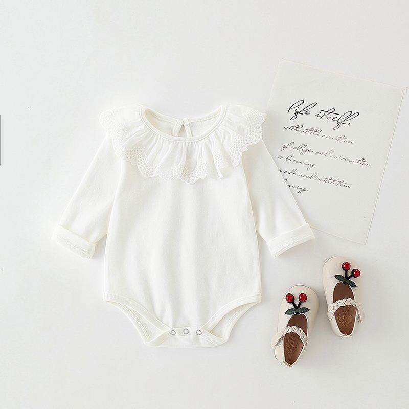 Baby Girl Romper with Lotus Collar – Available in Navy Blue, White, and Pink