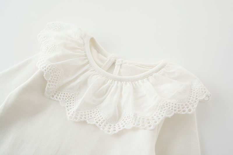 Baby Girl Romper with Lotus Collar – Available in Navy Blue, White, and Pink