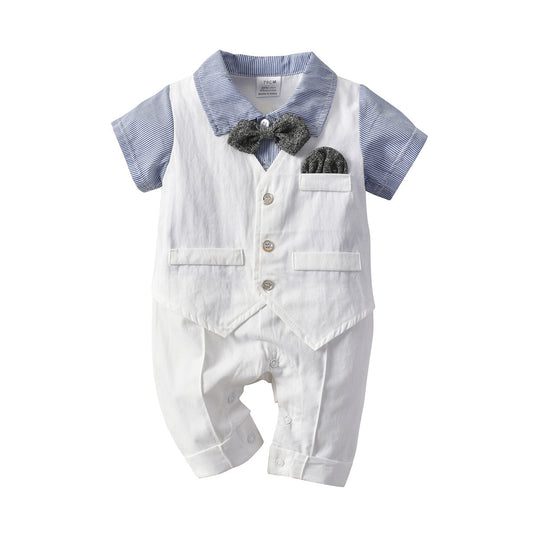 Little Gentleman Baby Romper with Collar and Removable Vest – Available in Blue or White