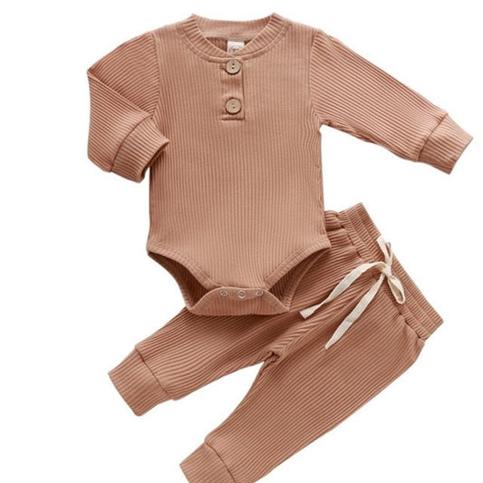Baby Ribbed Long Sleeve Romper & Pants Set