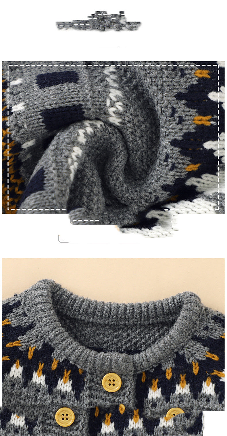Winter Baby Boy Romper with Matching Hat – Available in White/Brown/Black or Grey/Black/White Patterns