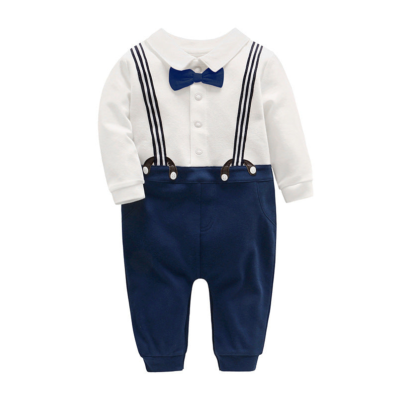 Baby Gentleman Romper – Navy Blue Bottom with Striped Suit Jacket Look (2 Variants)