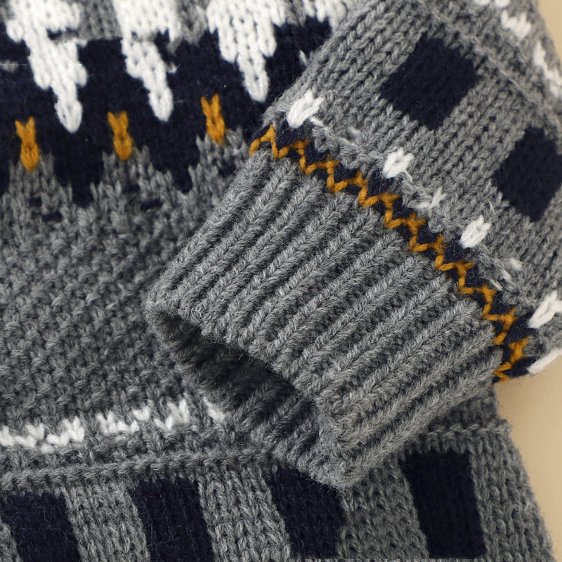Winter Baby Boy Romper with Matching Hat – Available in White/Brown/Black or Grey/Black/White Patterns