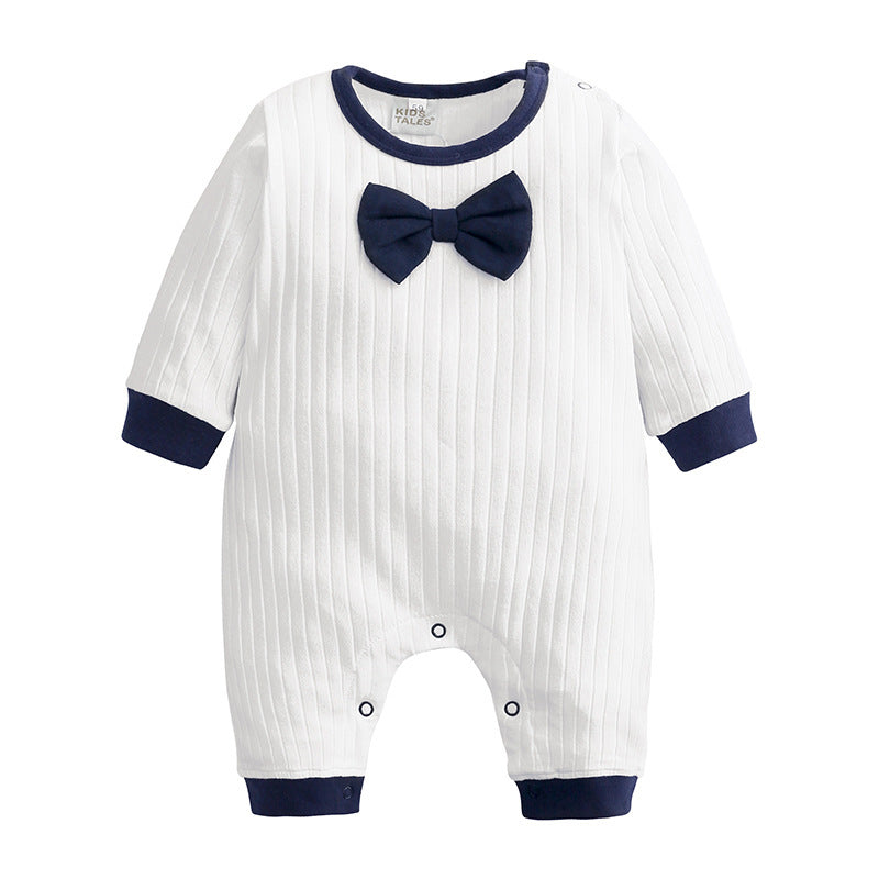 Baby Boy White Romper with Brown or Navy Bow Tie