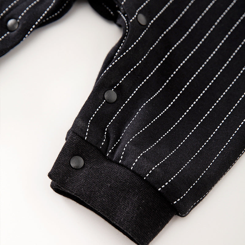 Baby Boy Formal Romper with Red Bow Tie and Checkered Vest Design