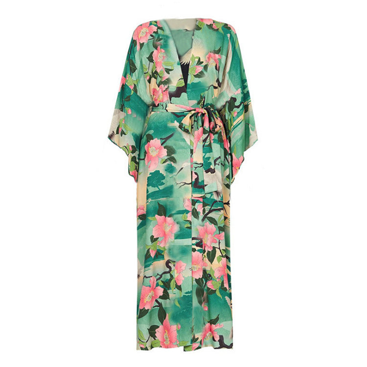 “Palm Breeze” Kimono Beach Cover Up (one size)