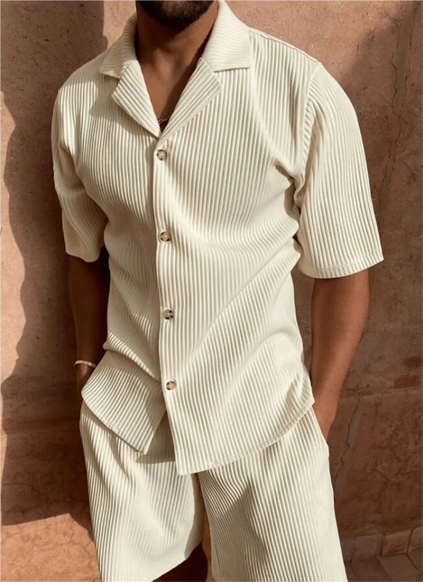 Ribbed Polo Shirt & Shorts Set