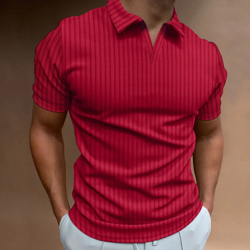 Chic Striped Open-Collar Polo