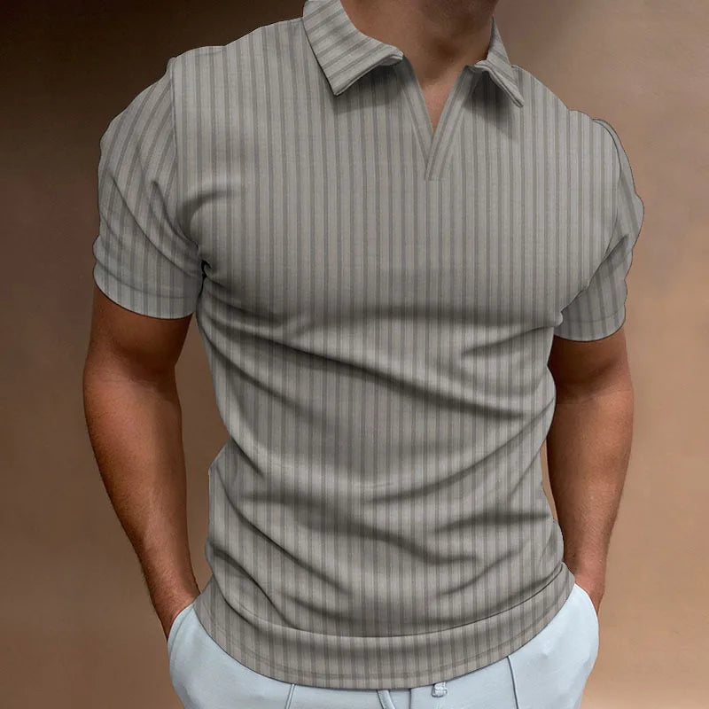 Chic Striped Open-Collar Polo