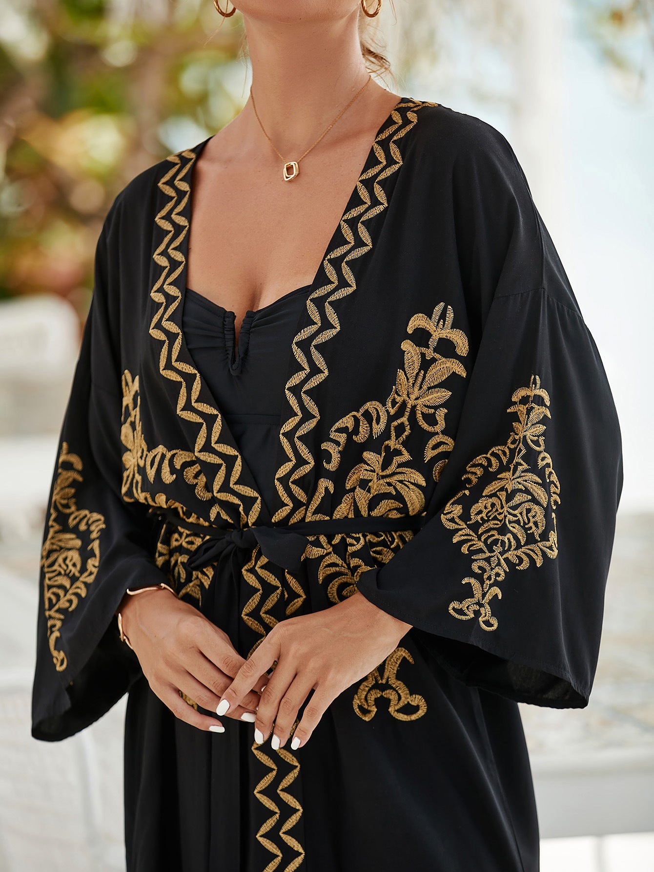“Noir Soleil” Kimono Beach Cover Up (one size)