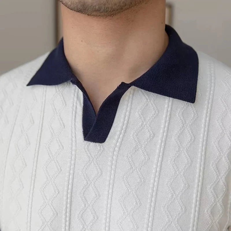 Summer Polo Shirt – V-Neck Slim Fit with Vintage Pattern