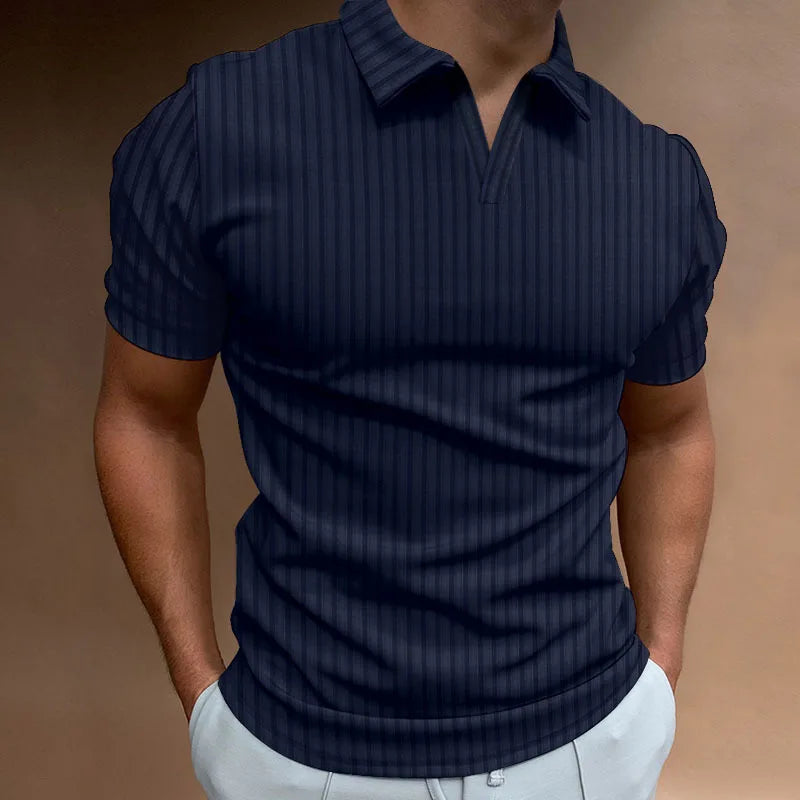 Chic Striped Open-Collar Polo