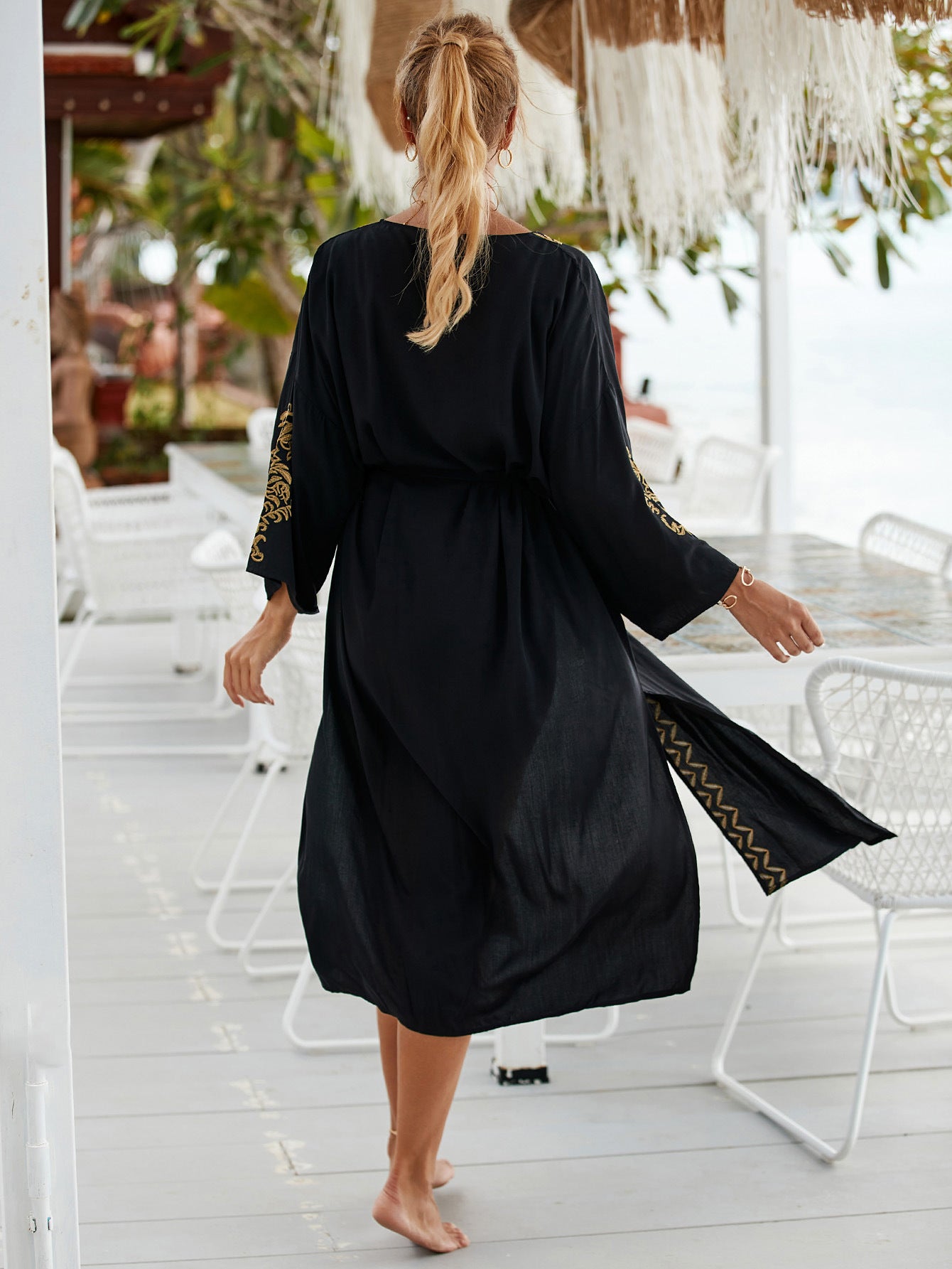 “Noir Soleil” Kimono Beach Cover Up (one size)