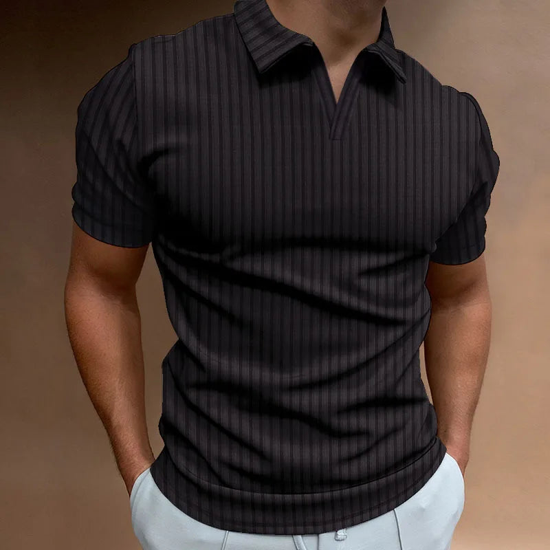 Chic Striped Open-Collar Polo