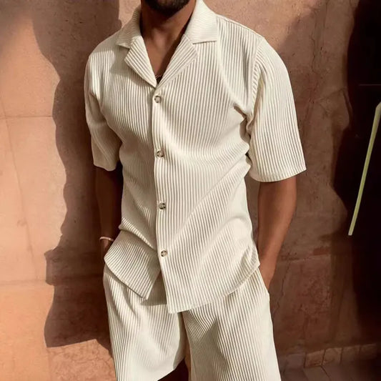 Ribbed Polo Shirt & Shorts Set