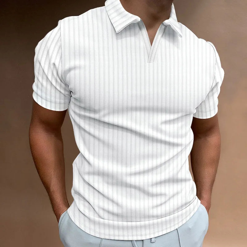 Chic Striped Open-Collar Polo