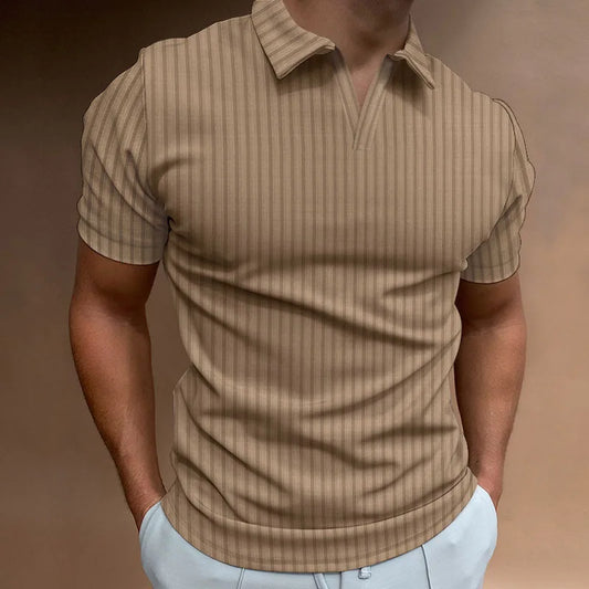 Chic Striped Open-Collar Polo