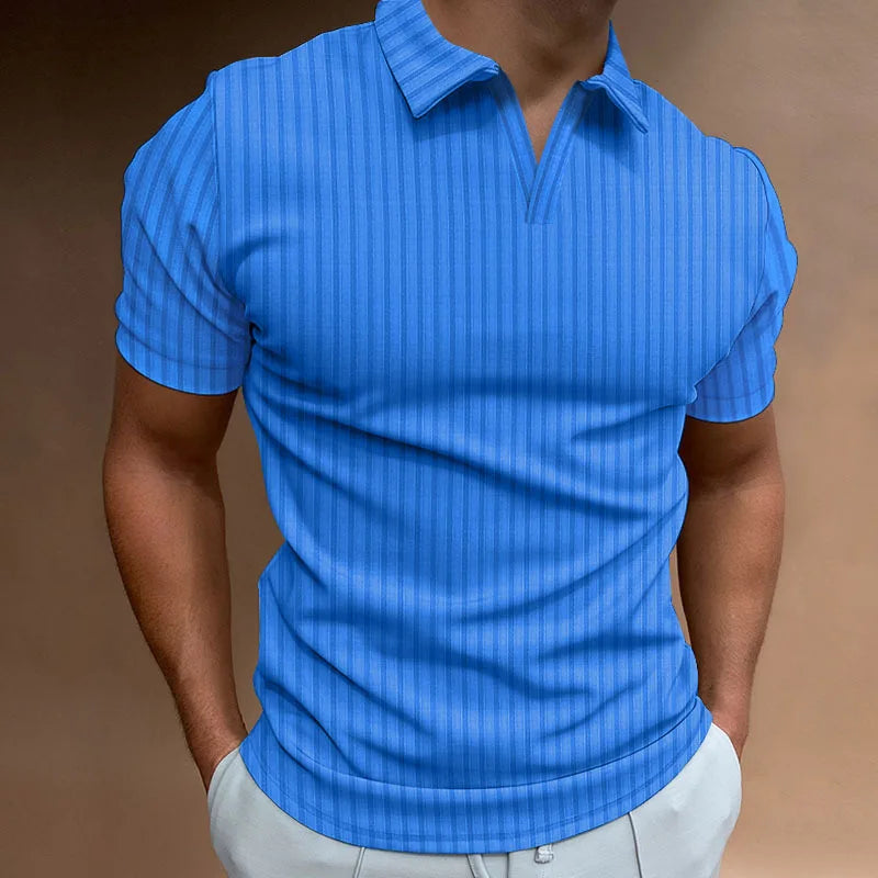 Chic Striped Open-Collar Polo