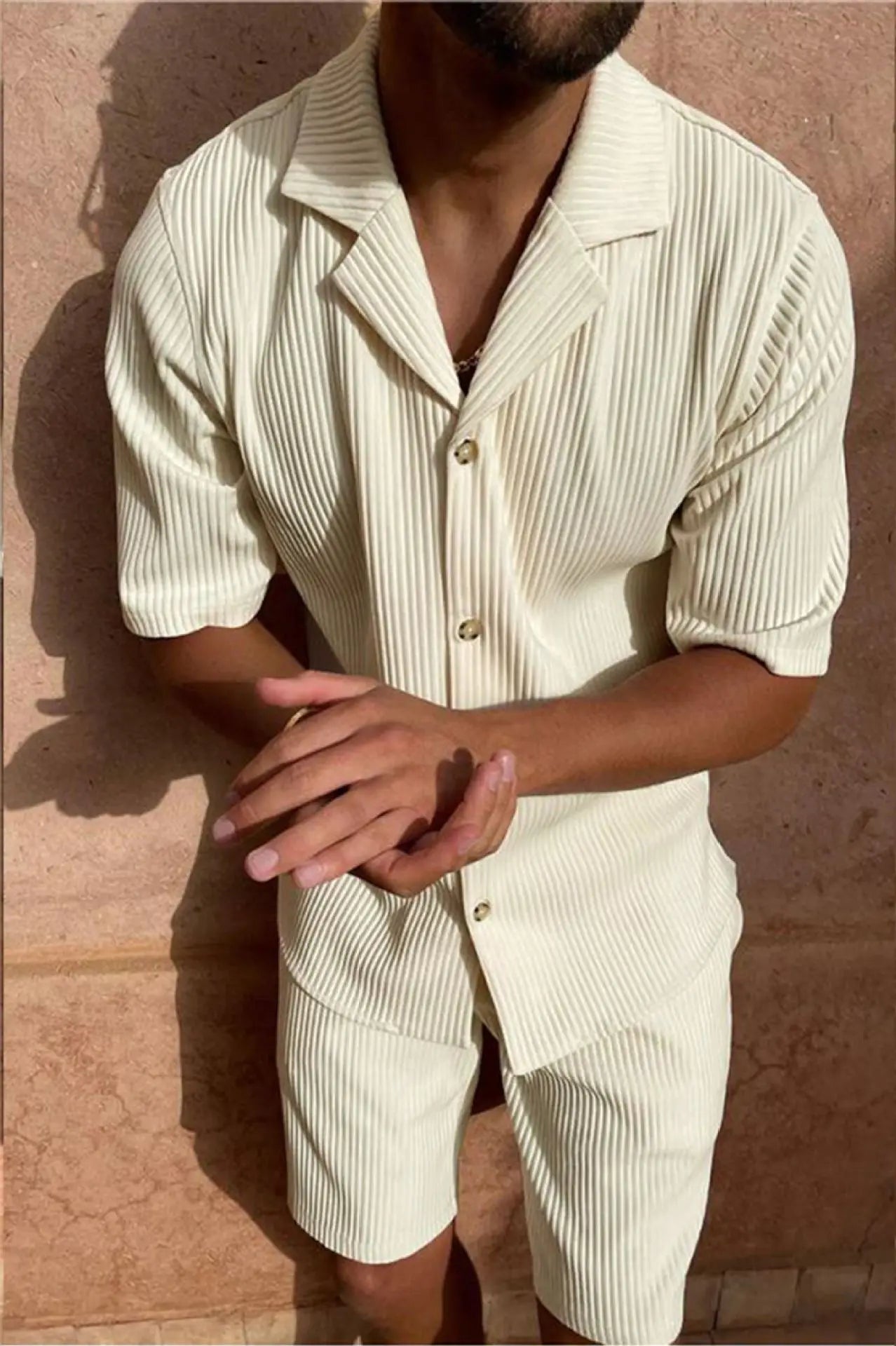 Ribbed Polo Shirt & Shorts Set