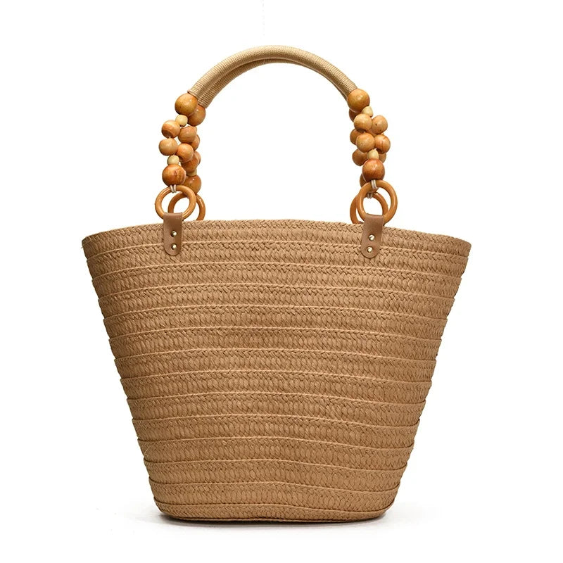 Straw Woven Shoulder Bag – Off - White & Khaki