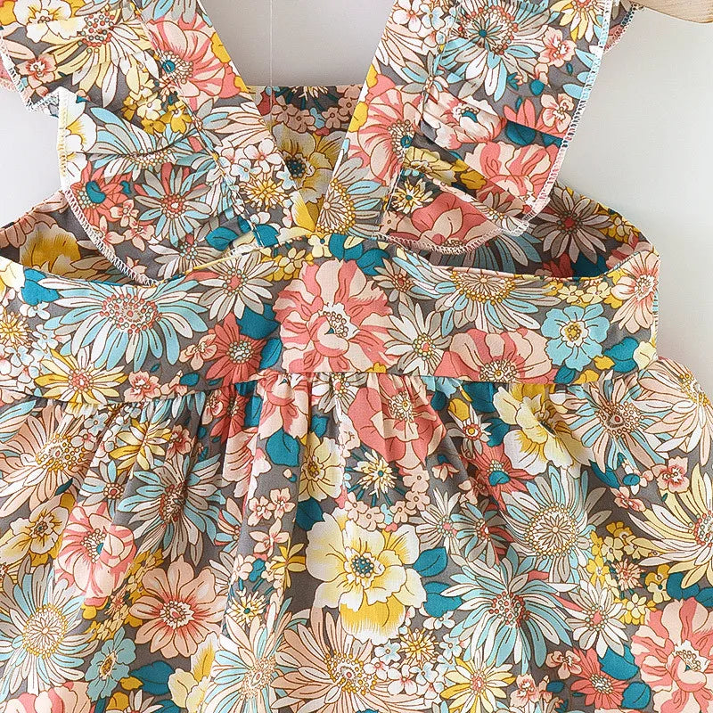 Kids Summer Dress with Floral Print & Matching Straw Bag – Red or Yellow (0–3 Years)