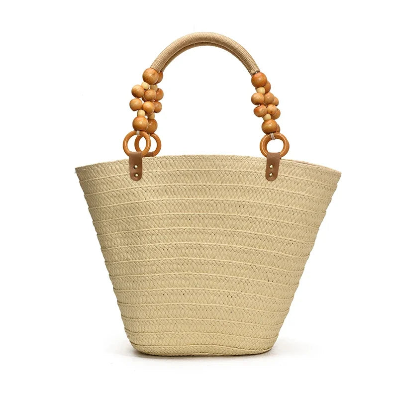 Straw Woven Shoulder Bag – Off - White & Khaki
