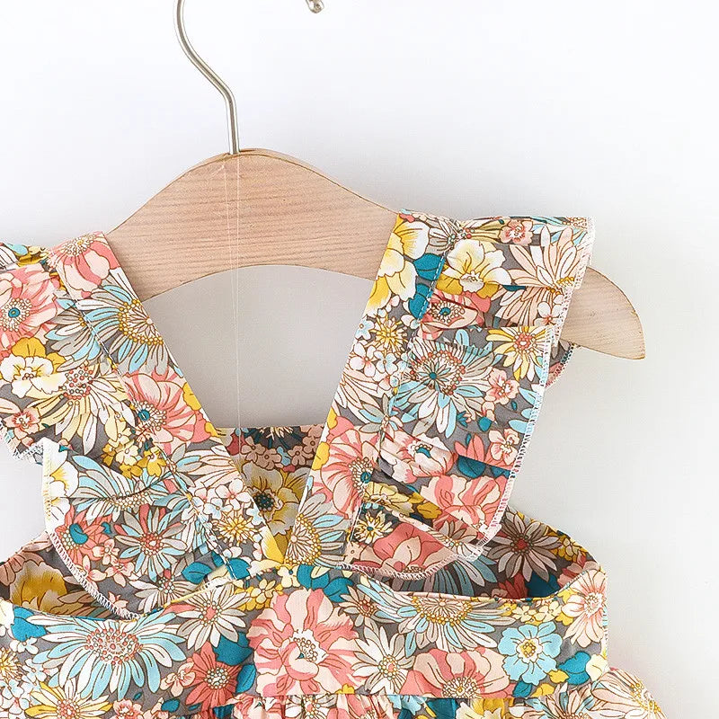 Kids Summer Dress with Floral Print & Matching Straw Bag – Red or Yellow (0–3 Years)