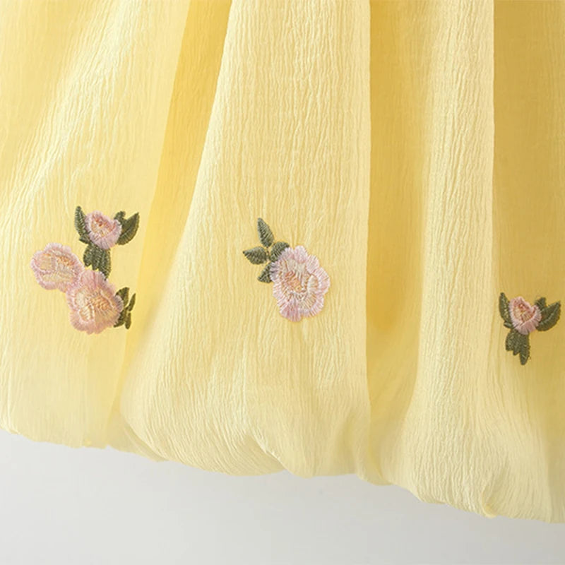Kids Summer Dress with Flower Print and Front Bow – Yellow or Pink (0–3 Years)