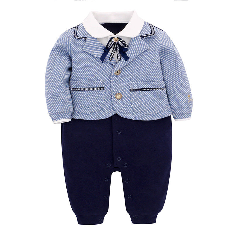 Baby Gentleman Romper – Navy Blue Bottom with Striped Suit Jacket Look (2 Variants)