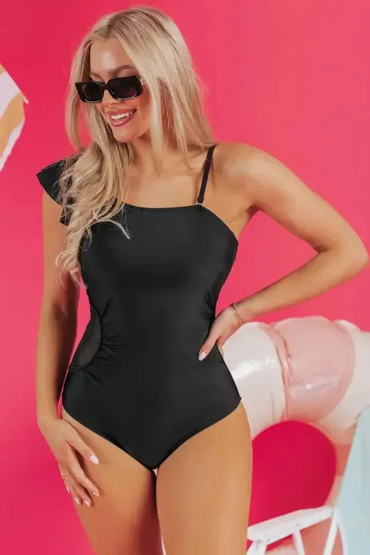 Black Asymmetric One-Piece Swimsuit-2