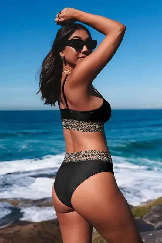Leopard Mesh Trim Bikini Set - Two Piece Swimwear-2