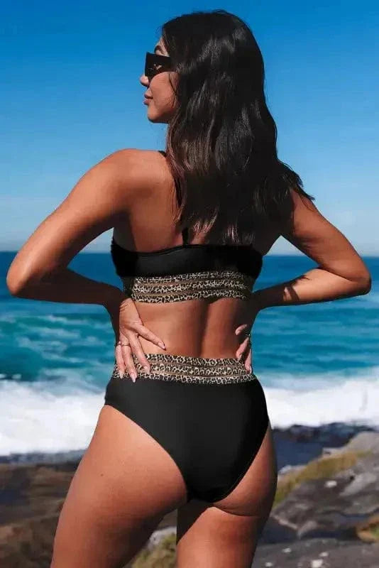 Leopard Mesh Trim Bikini Set - Two Piece Swimwear-1