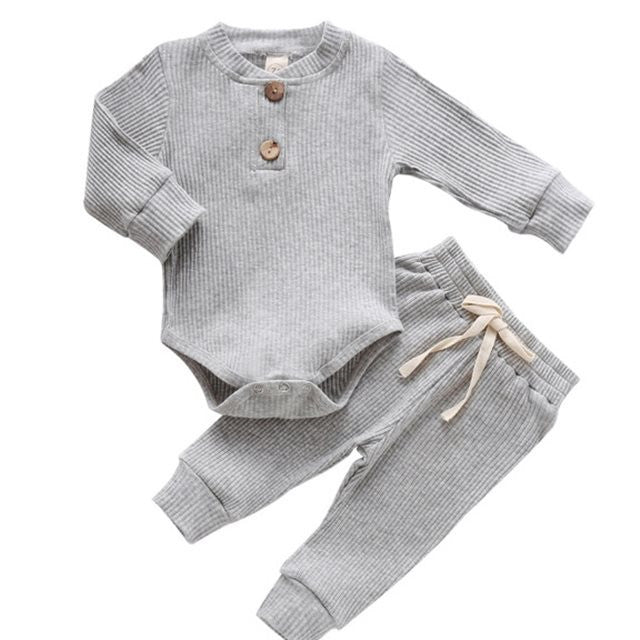 Baby Ribbed Long Sleeve Romper & Pants Set