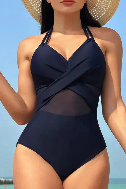 Halter Mesh One-Piece Swimsuit-0