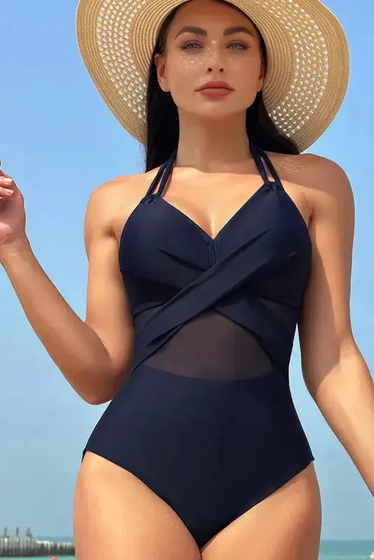 Halter Mesh One-Piece Swimsuit-3