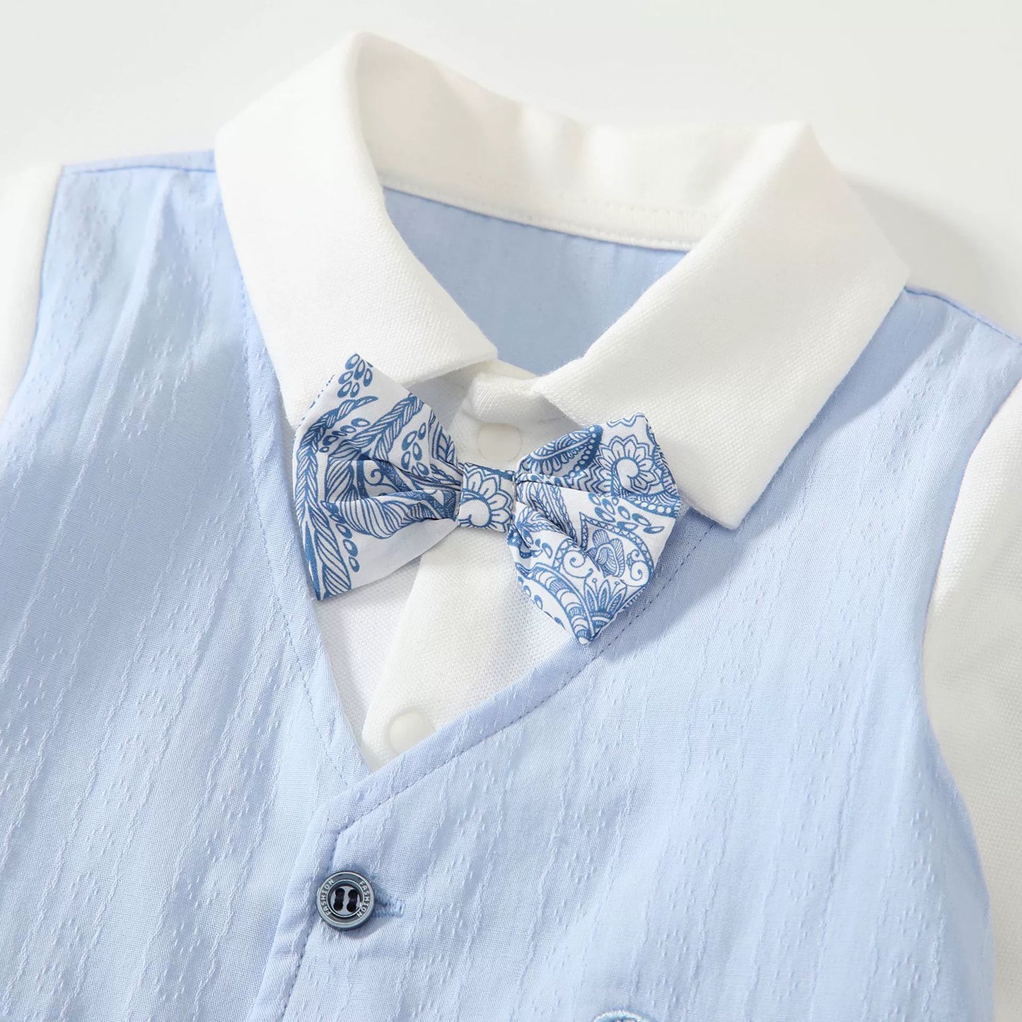Autumn Hot Selling Baby Boys Color Patchwork Rompers Bodysuits with Turn-down Collar-2