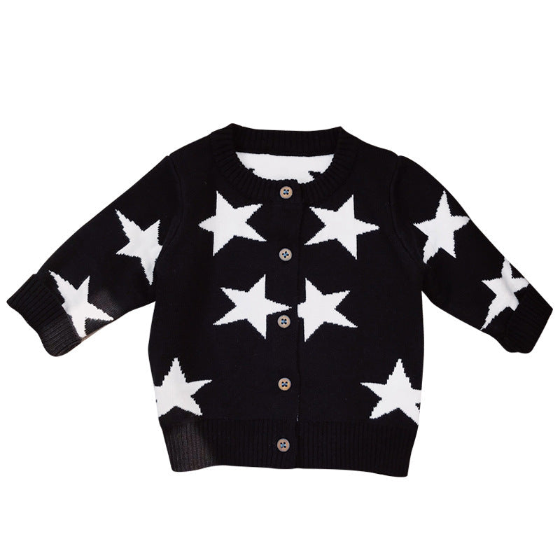 Baby Boy Star Pattern Single Breasted Design Long Sleeve Cardigan-4