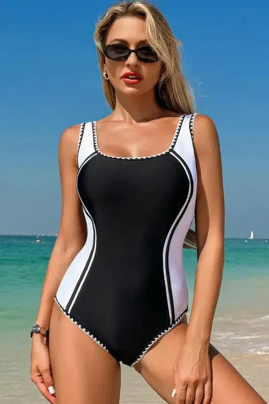 Stylish Monochrome Swimsuit-0